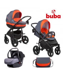 Бебешка комбинирана количка 3в1 Buba - Bella 713, Pewter-Orange