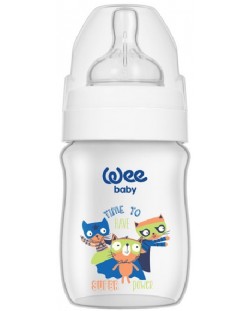Бебешко шише с широко гърло  Wee Baby Classic Plus, PP, 150 ml., бял с котета