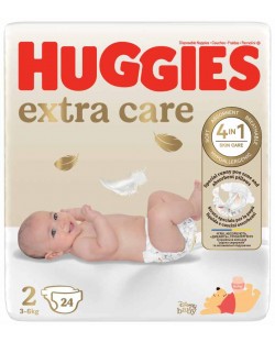 Бебешки пелени Huggies Extra Care - Размер 2, 3-6 kg, 24 броя