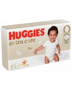 Бебешки пелени Huggies Extra care - Размер 4, 8-16 kg, 60 броя