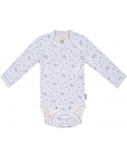 Бебешко боди с дълъг ръкав Bio Baby - Органичен памук, 68 cm, 4-6 месеца, бяло-синьо