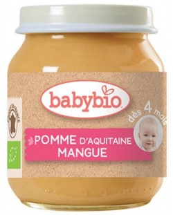 Био плодово пюре Babybio - Ябълка и манго, 130 g