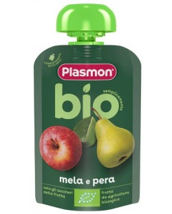 Био плодова закуска Plasmon - Пауч с ябълка и круша, 6 м+, 100 g 