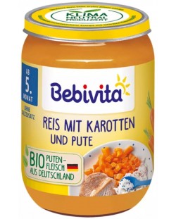 Био ястие Bebivita - Ориз с моркови и пуешко месо, 190 g