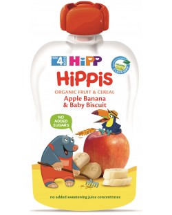 Био плодова закуска Hipp Hippis - Ябълка, банан и бисквитки, 100 g