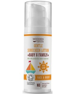 Био слънцезащитен лосион Wooden Spoon - Baby & Family, SPF 30, 50 ml