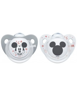 Биберон залъгалка NUK - Mickey, сива и бяла, 2 броя, 6-18 месеца + кутийка