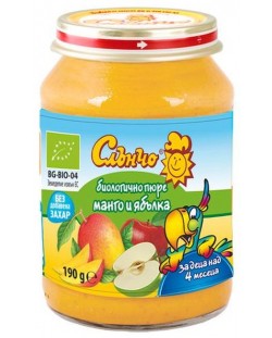 Био плодово пюре Слънчо -  Манго и ябълка, 190 g