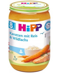 Био ястие Hipp - Моркови, ориз и дива сьомга, 220 g
