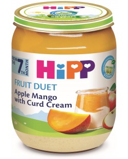 Био плодово пюре Hipp Fruit Duet - Ябълка, манго и извара, 160 g