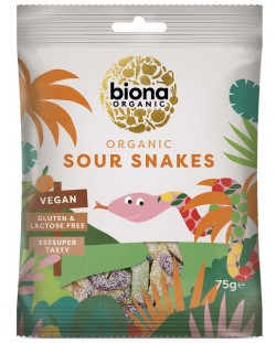 Био желирани бонбони Biona – Змии, с кисел вкус, 75 g