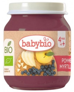 Био плодово пюре Babybio - Ябълка и синя боровинка, 130 g 