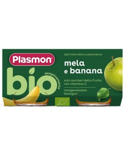 Био пюре Plasmon - Банан и ябълка, 6 м+, 2 х 80 g  