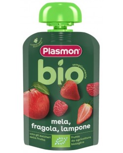 Био плодова закуска Plasmon - Пауч с ябълка и ягода, 6 м+, 100 g