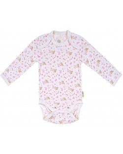 Боди с дълъг ръкав Bio Baby - органичен памук, 74 cm, 6-9 месеца, бяло-розово