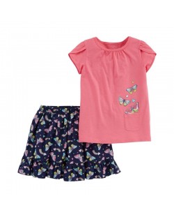 Детски комплект тениска и пола Carter's - Пеперуди, 7 години, 122 cm