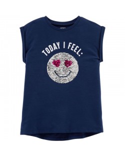 Детска тениска с пайети Carter's - Today I Feel Happy, размер 4-8 години