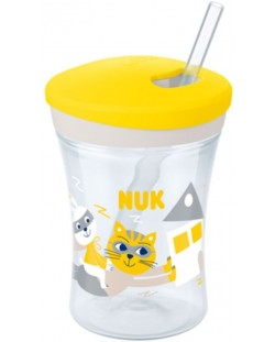 Чаша със сламка NUK Evolution - Action Cup, 230 ml, жълта