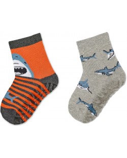 Чорапи със силиконова подметка Sterntaler - Акули, 21/22 размер, 2 чифта