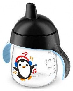 Неразливаща чаша с твърд накрайник Philips Aventa - 260 ml, Пингвин, черна