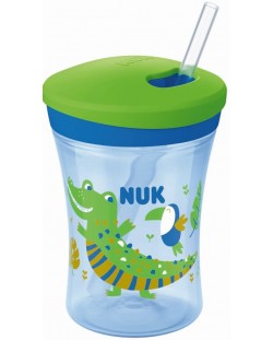 Чаша със сламка NUK Evolution - Action Cup, Chameleon, синя, 230 ml