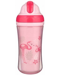 Чаша с двойни страни със силиконова сламка Canpol - Flamingo, 260 ml