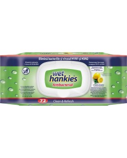 Clean & Refresh Антибактериални мокри кърпи, лимон, 72 броя, Wet Hankies