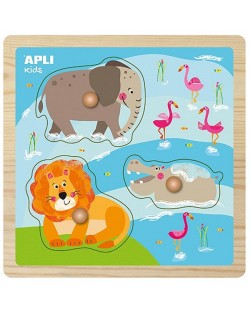 Дървен пъзел с дръжки APLI Kids - Животни в джунглата