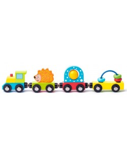 Дървено влакче Woody с вагончета и различни активности 