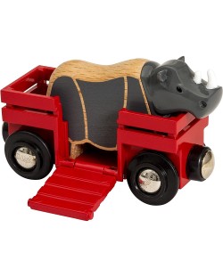 Дървена играчка Brio - Вагонче с носорог