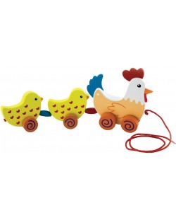 Дървена играчка за дърпане Viga - Кокошка с пиленца