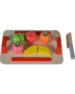 Дървена играчка Moni - Дъска за рязане с плодове