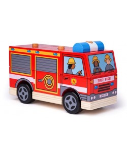 Дървена играчка за нанизване Bigjings - Пожарна
