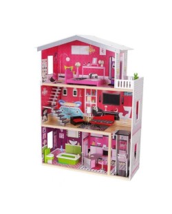 Дървена къща за кукли с обзавеждане Moni Toys - Isabella, 4118