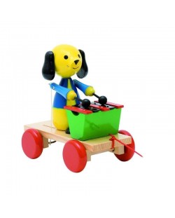 Дървена играчка за дърпане Woody - Куче с ксилофон