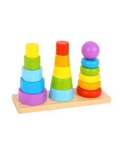 Дървена играчка за нанизане 3 в 1 Tooky Toy - Пирамиди