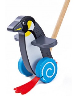 Дървена играчка за бутане Bigjigs - Пингвинче
