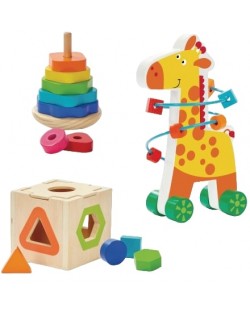 Дървен комплект Acool Toy - Лабиринт с жираф и сортери