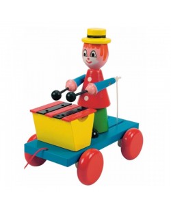Дървена играчка за дърпане Woody - Клоун с ксилофон