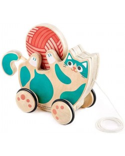 Дървена играчка за дърпане Hape - Коте с дрънкалка