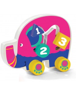 Дървена играчка Acool Toy - Слонче на колелца, розово