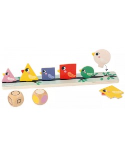 Дървена игра за сортиране Janod - Форми, размери и цветове, Птици