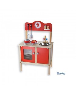 Дървена кухня с аксесоари Andreu toys - Червена