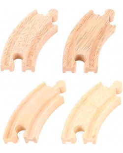 Дървен комплект Bigjigs - Къси извити релси, 4 броя