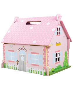 Дървена къща за кукли Bigjigs - Разцъфналата къщичка, с обзавеждане