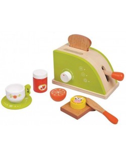 Игрален комплект Lelin - Детски тостер, с продукти за закуска, зелен