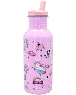 Детска бутилка със сламка Nerthus - Еднорози, 500 ml
