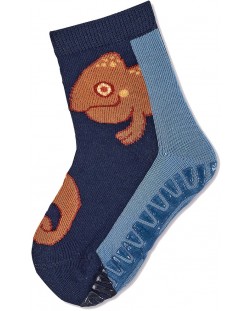 Детски чорапи със силиконова подметка Sterntaler - С хамелеон, 19/20 размер, 12-18 месеца, сини