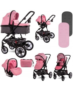 Детска комбинирана количка 3в1 Lorelli - Lora Set, розова