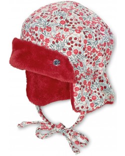 Зимна шапка ушанка Sterntaler - 45 cm, 6-9 месеца, бяло-червена